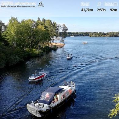 Kurzer Stop mit dem Mountainbike. Blick auf den Yachthafen des Leukermeers
